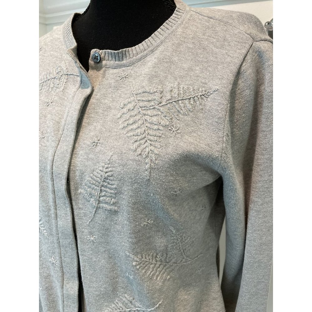 LizSport Cardigan Gray Embroidered Petite Sm